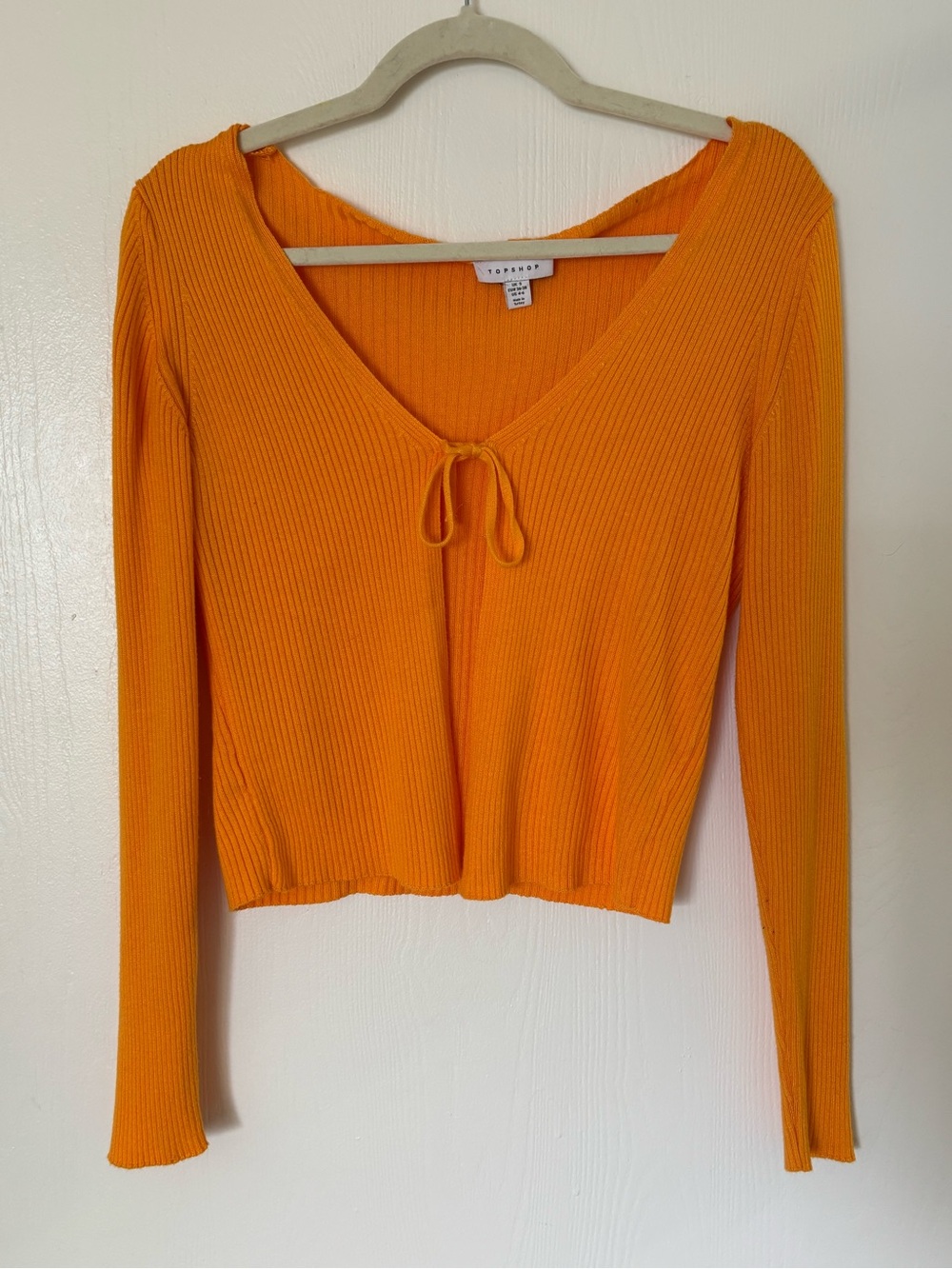 Topshop Orange Ribbed Tie-Front Long Sleeve Sweater
